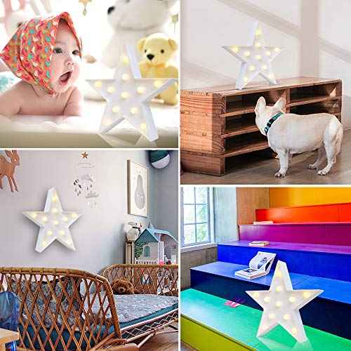 LED Marquee Star Sign Night Light, Battery Operated Star Shaped Desk Table Lamp for Kids, Baby, Child, Girl Gift, Nursery Room, Wall Decor (White)