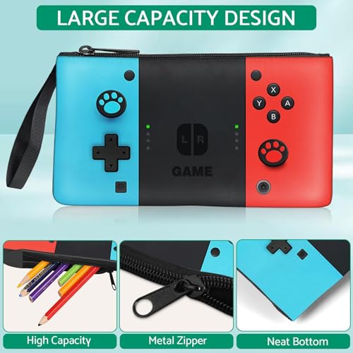 Kids Backpack Set for Boys - 17-Inch Gamer School Bookbag, Red & Blue