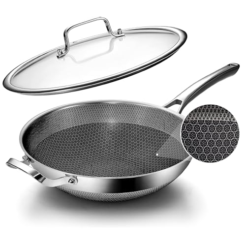 NeoForge 12 Inch Hybrid Wok with Lid - Honeycomb Crystal Nonstick & Even Heat
