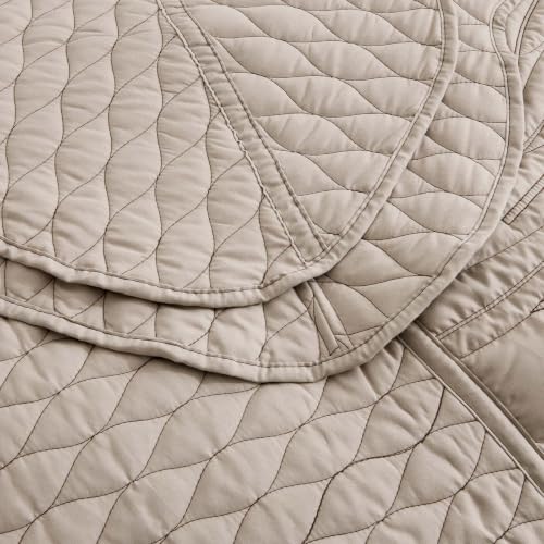 Oversized Full Bedspread Set with Leaf Stitching and Shams - Taupe, 5 Pieces - Variation of THIS listing
