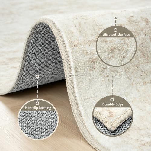 Fuzziness 8x10 Beige Washable Area Rug for Living Room & Bedroom