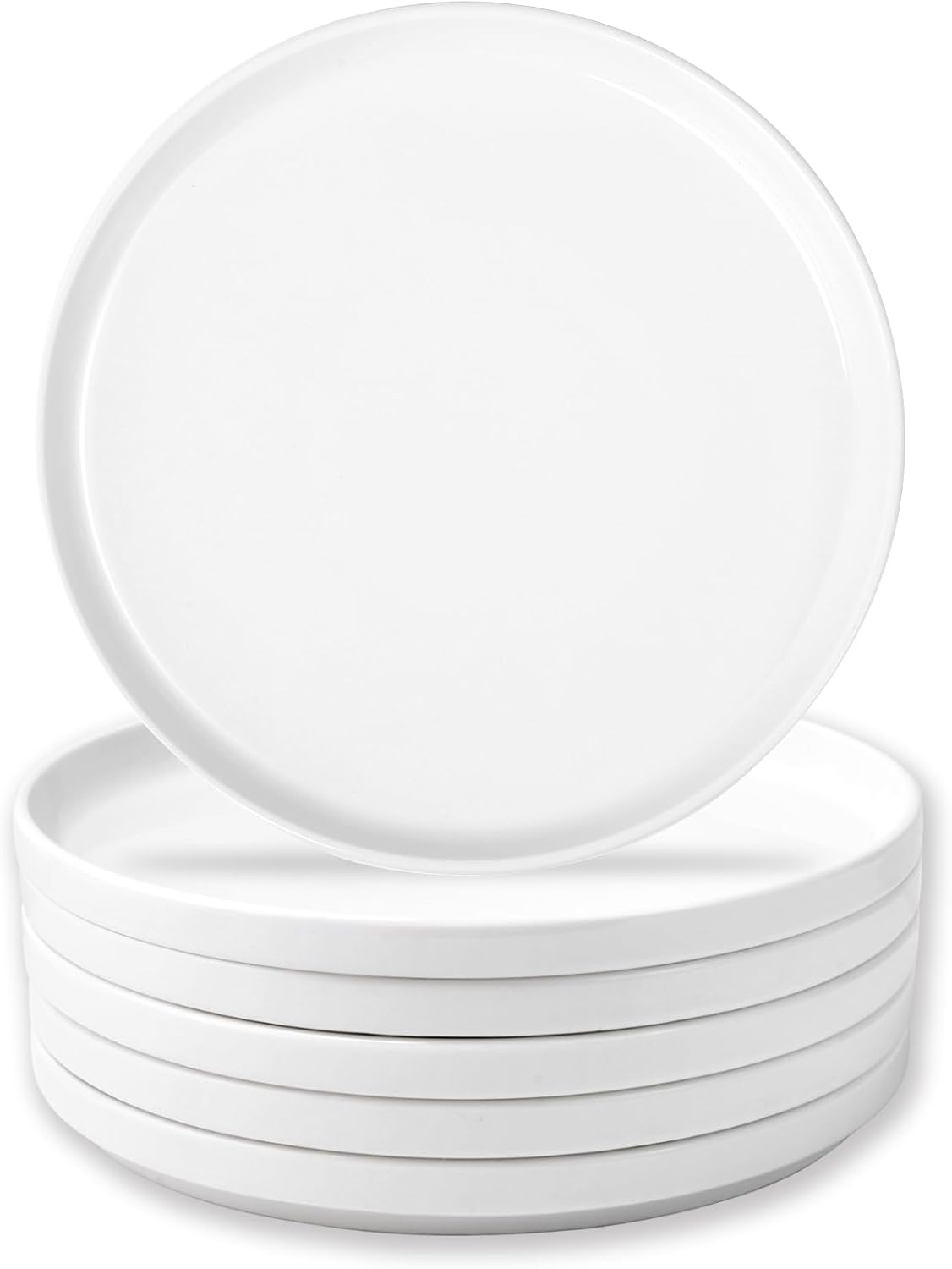 Regine Switzerland White Dinner Plates Set of 6 - 8 Inch Porcelain Dessert Plates | Microwave & Dishwasher Safe