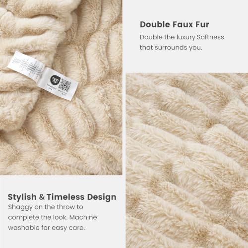 Cozy Bliss Double-Sided Soft Faux Fur Throw Blanket,60"x80", Beige