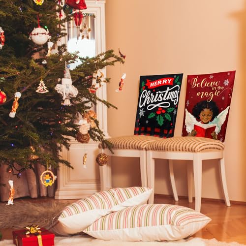 Whaline 6Pcs Christmas Chair Back Cover African American Black Santa