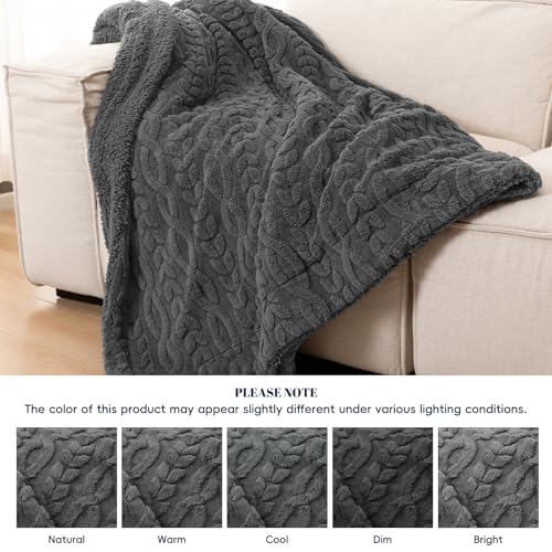 Queen Size Fluffy Sherpa Blanket Dark Grey 90x90 Winter Warm Soft 3D Jacquard