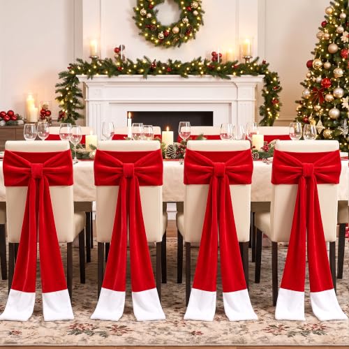 Iceyyyy 4 Pcs Red Velvet Christmas Chair Bow Sashes - Holiday Decor