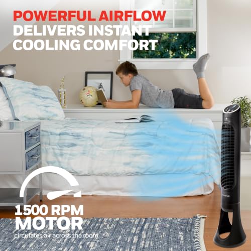 Honeywell QuietSet Oscillating Tower Fan - 8 Speed Black Remote Control