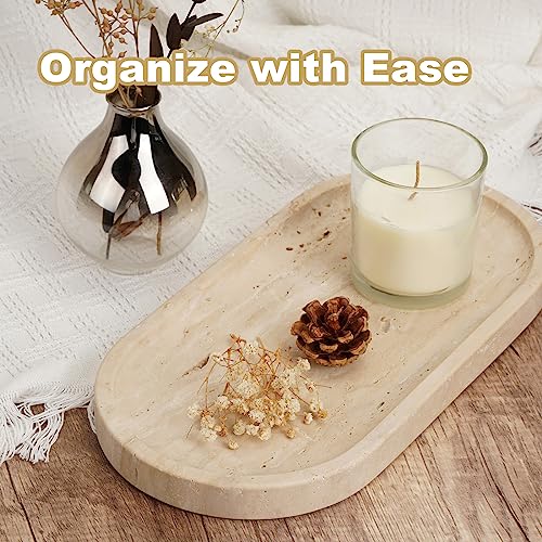 Koville Light Beige Italian Travertine Vanity Tray 12x6in Decorative Marble Catchall