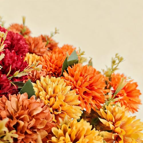 Artificial Mum Flowers Set - 20 Mixed Faux Fall Flowers for Outdoors & Garden Decor