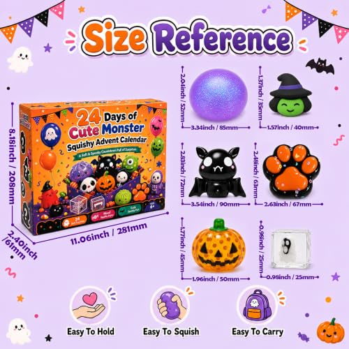 Halloween Squishy Advent Calendar for Kids - 24 Surprises, Stress Relief Toys, Funewest