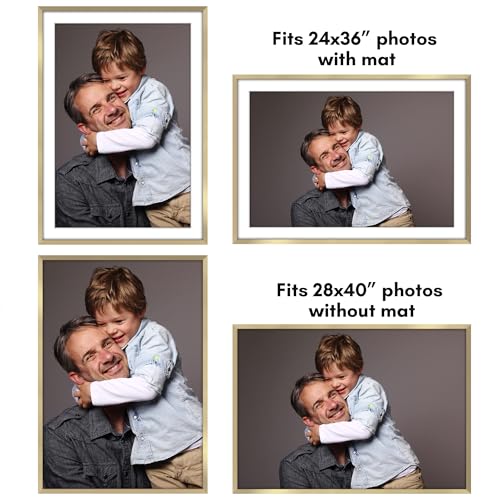 Americanflat Gold 28x40 Poster Frame with Mat - Slim Molding, Pack of 1