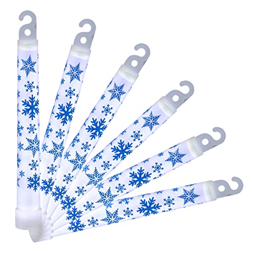 White Christmas Glow Sticks with Blue Snowflake Print Pack of 25 Holiday Party Lights