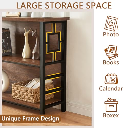 Rustic Brown 3-Tier Deep Book Shelf with Storage - Small Space Living Room & Office