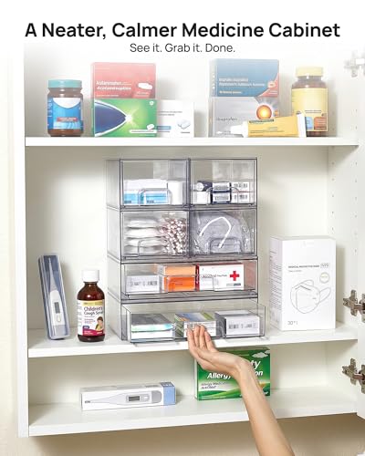 Vtopmart Stackable Plastic Storage Drawers Set of 6 – 2 Wide + 4 Small Organizers