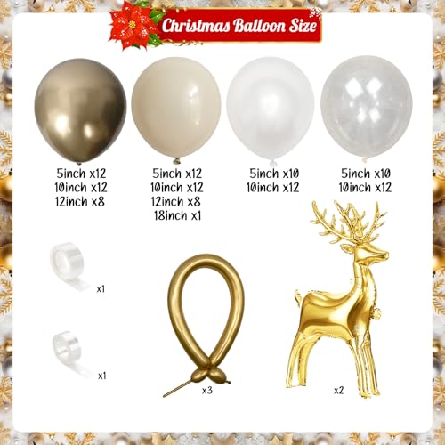Christmas Balloon Arch Garland Kit, Pearl White Sand Metallic Gold