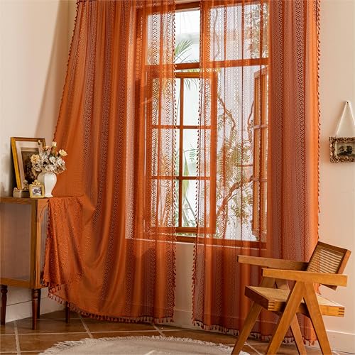 Sutuo Home Terracotta Boho Lace Curtains 2 Panels 84 Inches Long for