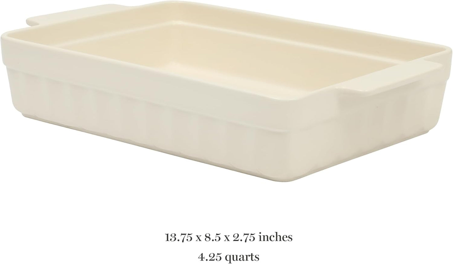 Martha Stewart Ceramic Bakeware - 13x9 Inch Rectangular Baking Dish with Handles | Cream Glazed Stoneware for Casseroles, Lasagna & Desserts