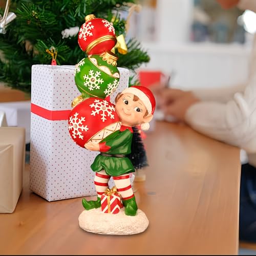 YUETJIN 12" Christmas Elf Figurine with Color-Changing LED Ornaments - Multicolor