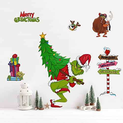 Yovkky Merry Christmas Wall Decals Stickers, Xmas Tree Sign Holiday Max Dog Decor, 2026 New Year Winter Green Red Farmhouse Home Kitchen Decorations Kids Boys Girls Bedroom Art Gift