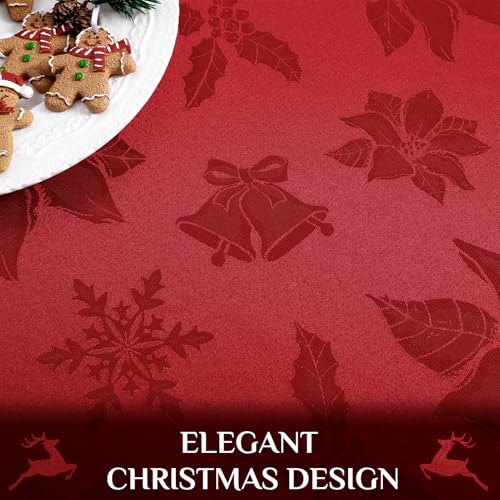 Softalker Christmas Jacquard Round Tablecloth 70in Red Flower Red