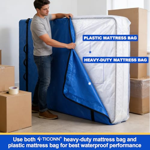 Blue California King Mattress Moving Bag - Heavy Duty Waterproof Storage Cover