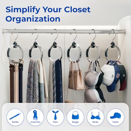3 Pack Rotating Aluminum Ring Hangers for Closet Accessories - Space Saver Organizer