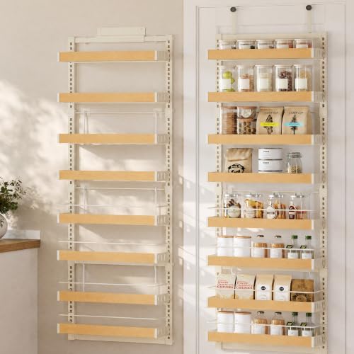 8-Tier Over-the-Door Pantry Organizer with Adjustable Baskets and Anti-Tip Bars