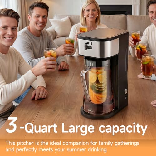 WATO FT Black Iced Coffee Tea Maker with Reusable Filter 3QT Pitcher