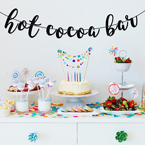 Cocoa Bar Banner & Decorations - It's Cold Outside Sign, Winter Holidays Party Decor - Black Glitter Hot Chocolate Bar
