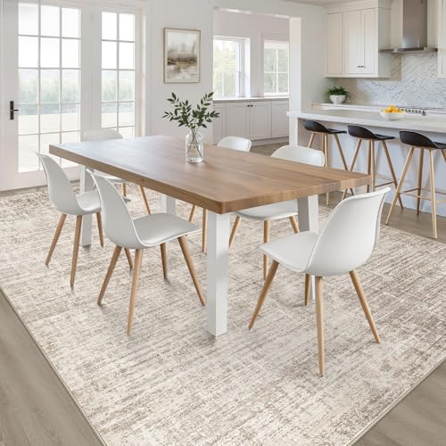 Abstract Brown Washable Area Rug 8x10 for Living Room - Neutral Modern Design