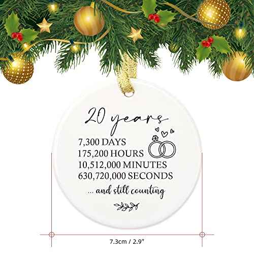 20 Years Wedding Anniversary Gifts for Couple, 20th Anniversary Ornament for Wife or Husband, 20th Marriage Gift for Parents, 20th Wedding Anniversary Round Ceramic Christmas Ornament Keepsake
