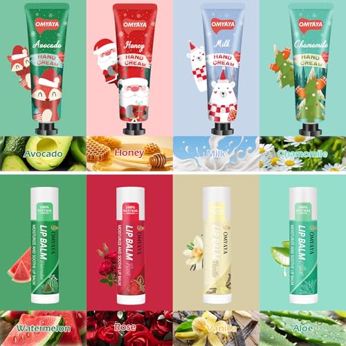 Christmas Scented Candle Gift Set with Mini Hand Cream & Lip Balm – 4 Premium Scents