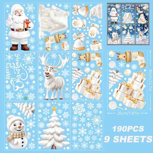 190PCS Christmas Window Clings Stickers ? Holiday Decals for Home, Office, Classroom & Glass Decor, Reusable Decoracion de Navidad