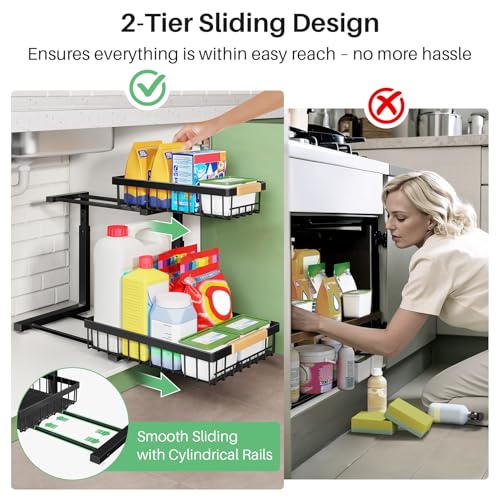 Kitstorack Under Sink Organizer 2-Tier Pull-Out Shelf Black 1 Pack