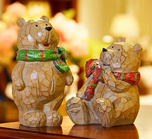 Floryden 6.5-inch Wooden Bear Christmas Decor - Resin Holiday Figurines for Home & Garden