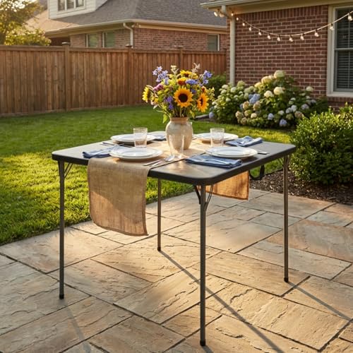 GlowitLian 34-Inch Square Folding Table for 4 People - Black - Portable Picnic & Party Table