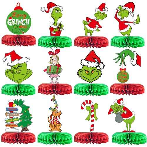 Green Monster Honeycomb Centerpieces Whoville Christmas Table Decorations Holiday Party Decorations for Christmas Party Table Decorations Funny Christmas Party Decorations