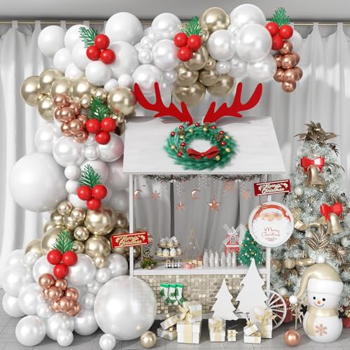 Paeyeq Red White Gold Christmas Balloon Arch Kit 124pcs Holiday Decor