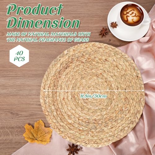 Foldtier 40 Pcs Round Woven Placemats Set - 11.8 Inch Natural Water Hyacinth