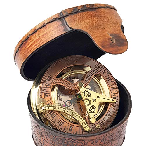 Large Antique Brass & Copper Nautical Sundial Compass - Gift Box Included