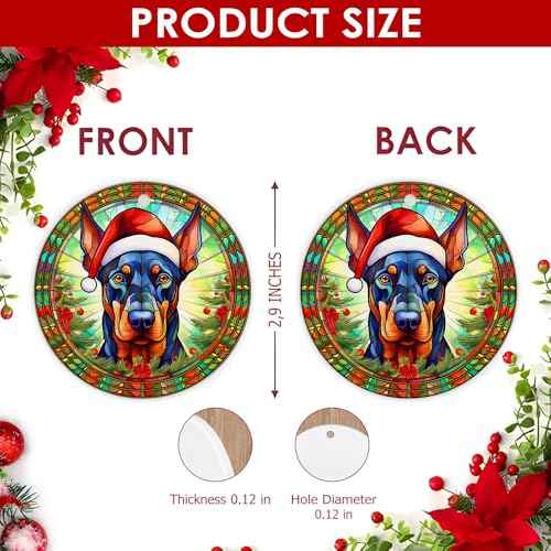 2025 Christmas Ornament - Cute Christmas Santa Hat Doberman Dog Ceramic Ornament, Doberman Christmas Decoration, for Dog Lovers, Family, Friends