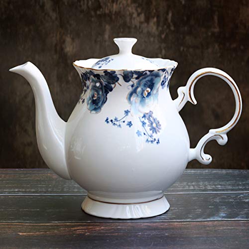 Blue and White European Style Ceramic Flower Teapot - 5.5 Cups Porcelain Water Pot Gift