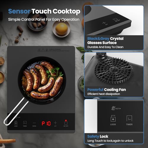 PAYISHO Portable Electric Hot Plate with 10 Power Levels, Timer & Child Lock, 1800W Ceramic Cooktop