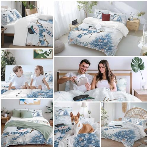 California King Snowman Christmas Bedding Set with Starfish & Tree, Blue