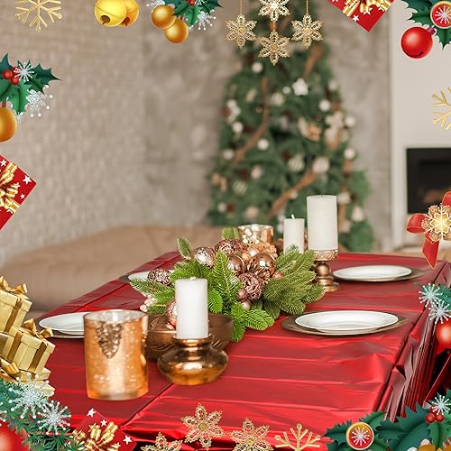 Tatuo Christmas Foil Green & Red Disposable Tablecloths 20 Pack 54x108 Inch