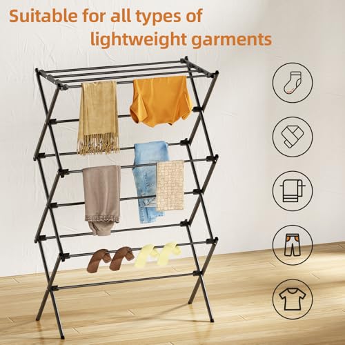 Foldable 3-Tier Clothes Drying Rack Black - Rust-Resistant Indoor & Outdoor Laundry Organizer