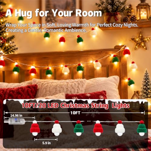 AquaNPT Santa Hat Christmas String Lights 10FT 20 LED Warm White USB Decor