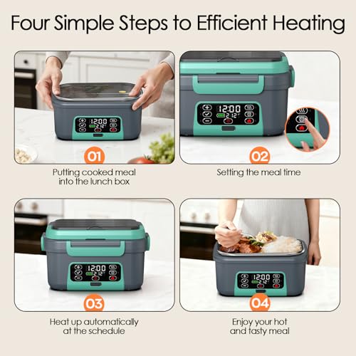 Cordless Electric Lunch Box 6.3 Cups Self-Heating with 20000mAh Battery - Grey & Lake Green / 1Pack