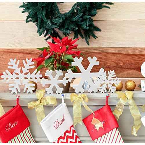 Gift Boutique 4 Christmas Winter Snowflakes Wooden Table Decorations Centerpiece Block Holiday White Snowflake Tiered Tray Tabletop Sign Decor for Office Dining Room Mantle Home Xmas Party Supplies
