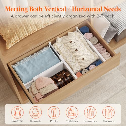 Adjustable Drawer Dividers 5 Inch Tall, Expandable & Non-Slip, Fits 13.5-22 Inches Deep Drawers — Variation of 5/5"H, 13.5-22"L
